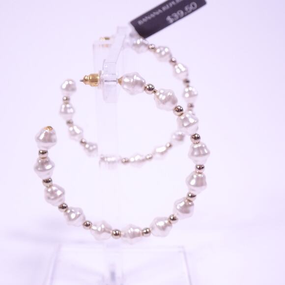 Banana Republic Women's Fresh Water Pearl Bead Hoop Earrings NWT 39 - Picture 2 of 6
